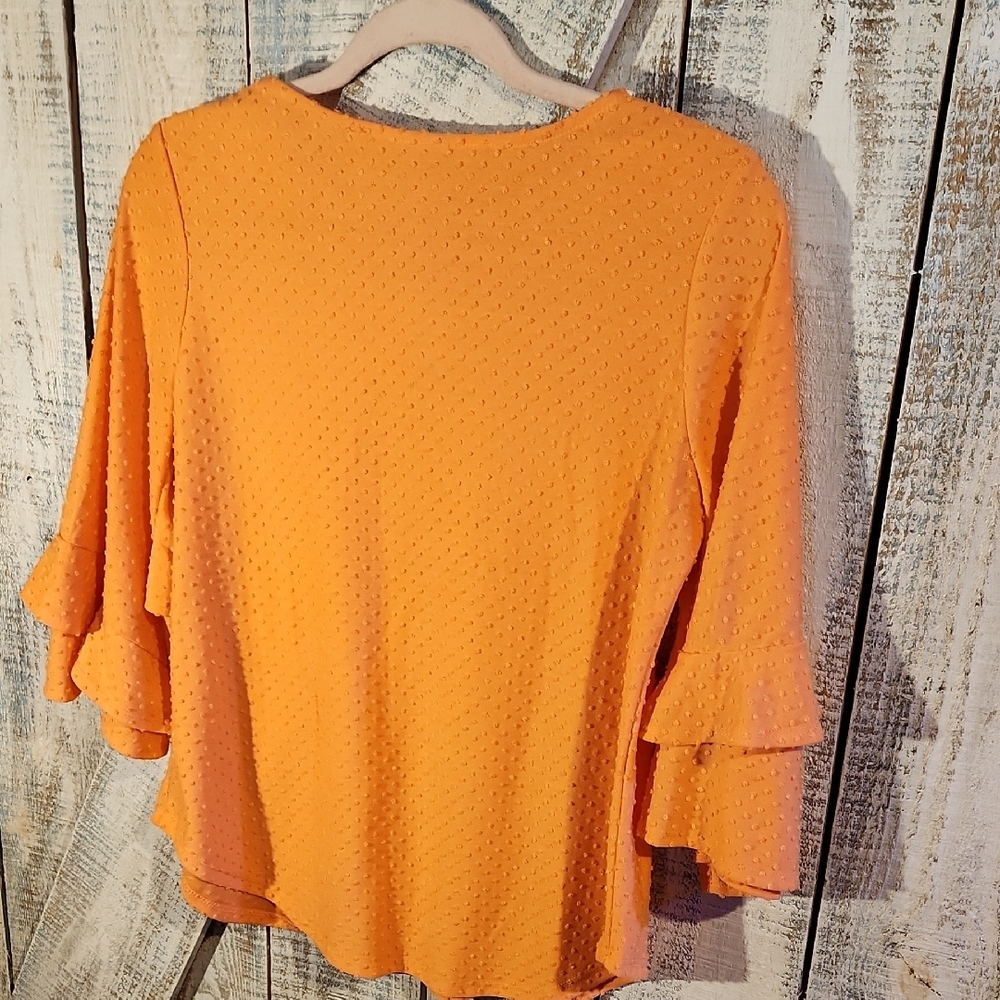 Ruby Rd. Orange Textured Blouse with Ruffle Sleeves - Picture 3 of 4